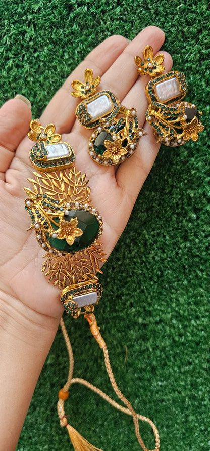 Handmade Green Choker Set with Earrings - HASWEAR