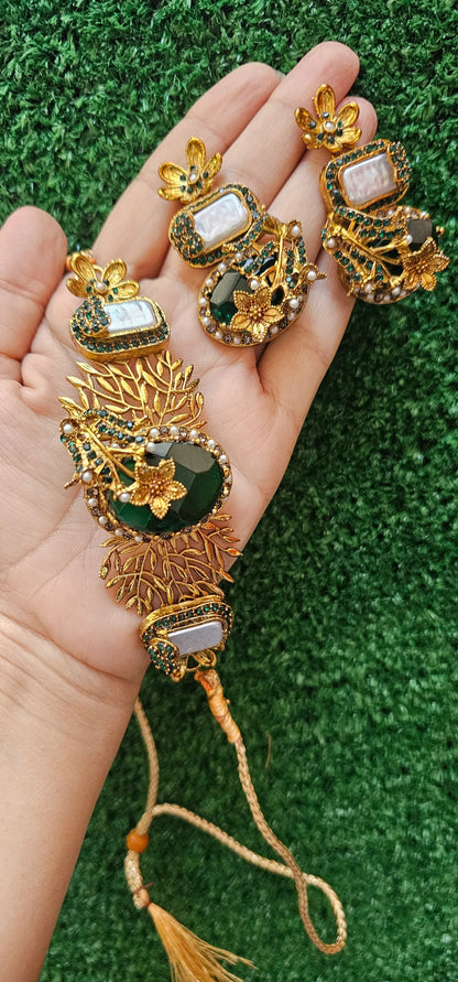 Handmade Green Choker Set with Earrings - HASWEAR