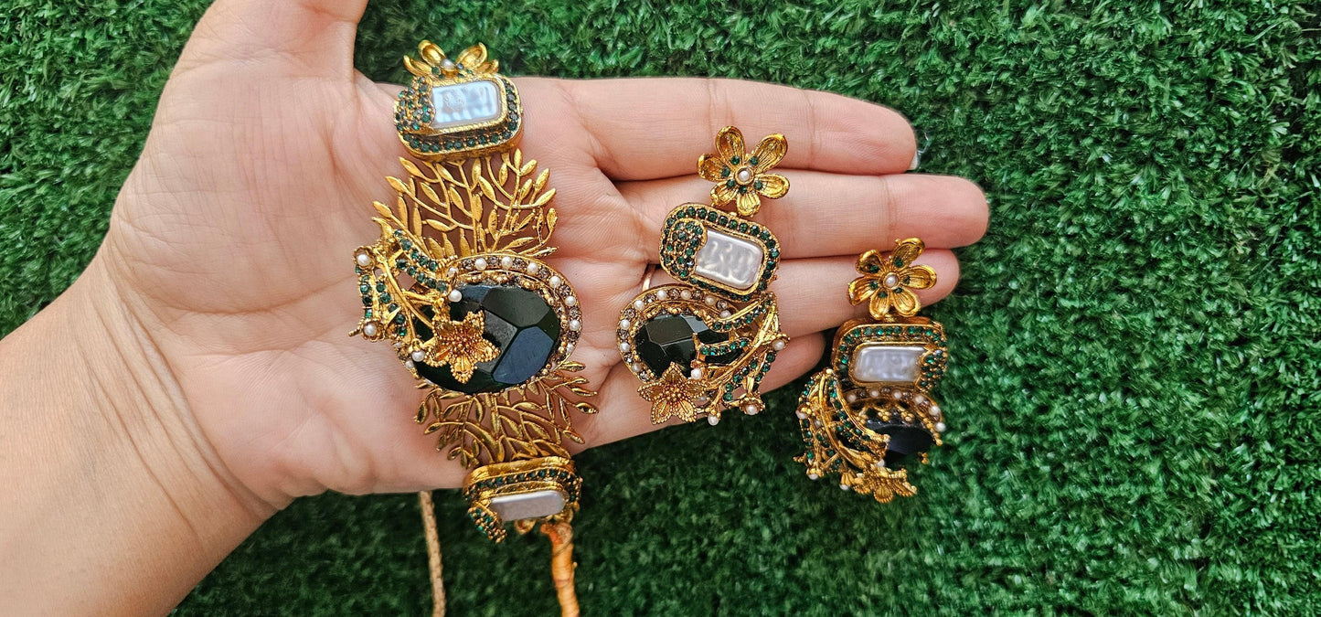 Handmade Green Choker Set with Earrings - HASWEAR