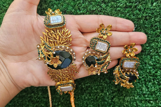 Handmade Green Choker Set with Earrings - HASWEAR