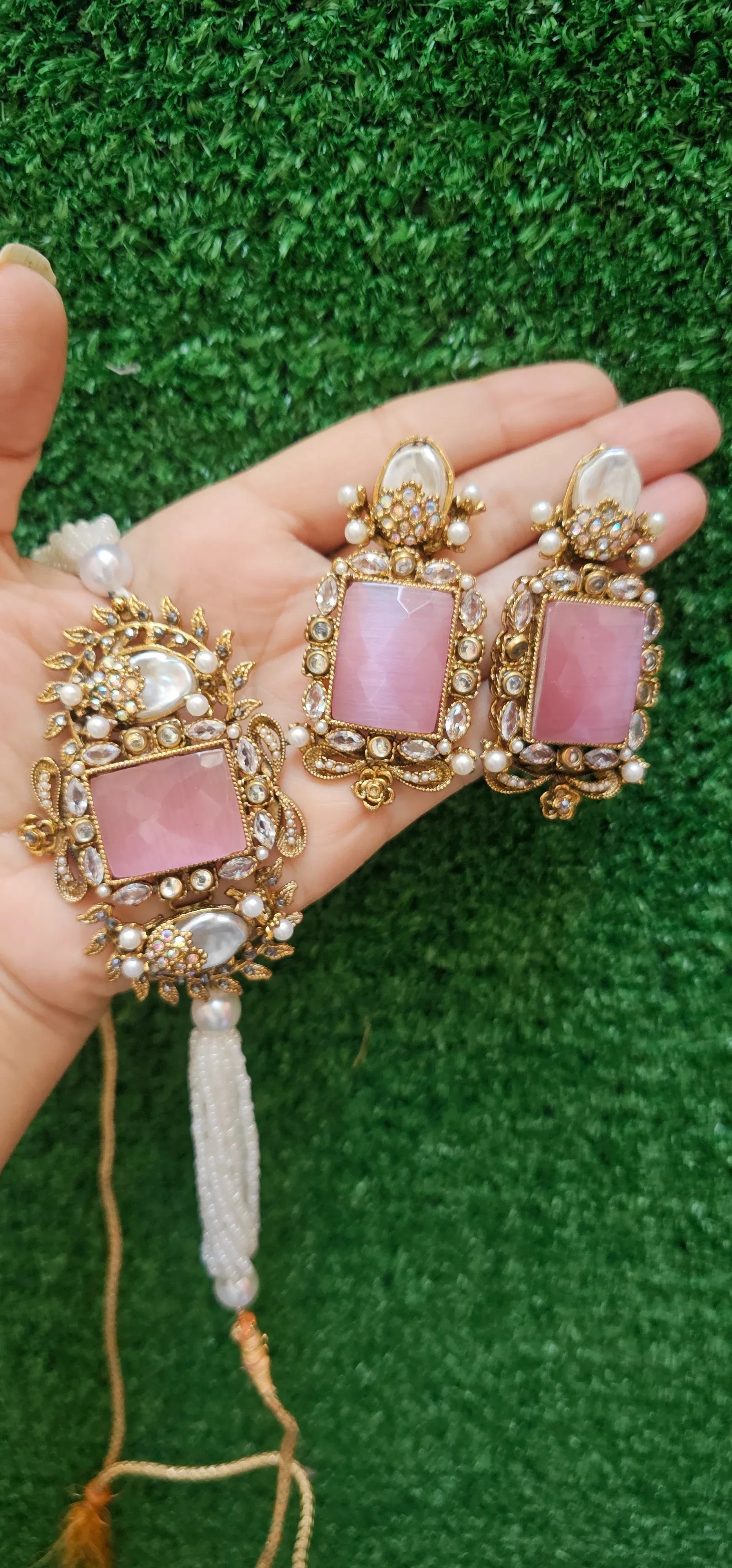 Handmade Pink Choker with Earrings - HASWEAR
