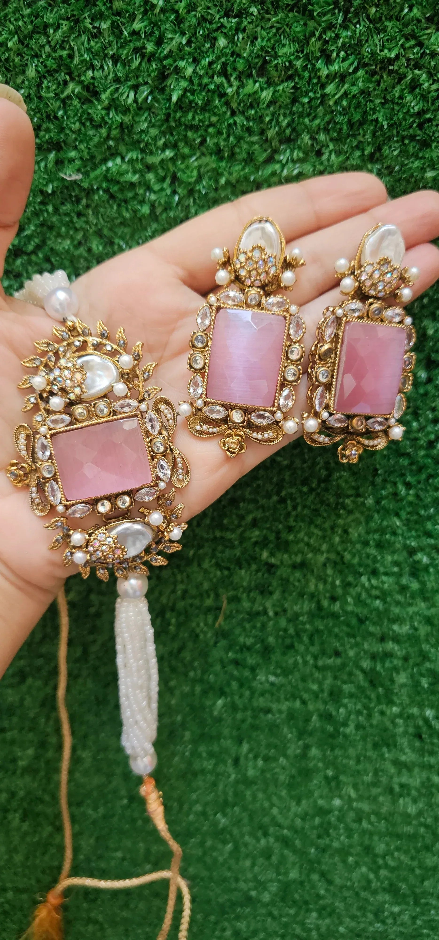 Handmade Pink Choker with Earrings - HASWEAR
