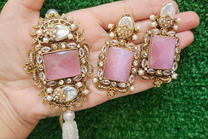 Handmade Pink Choker with Earrings - HASWEAR