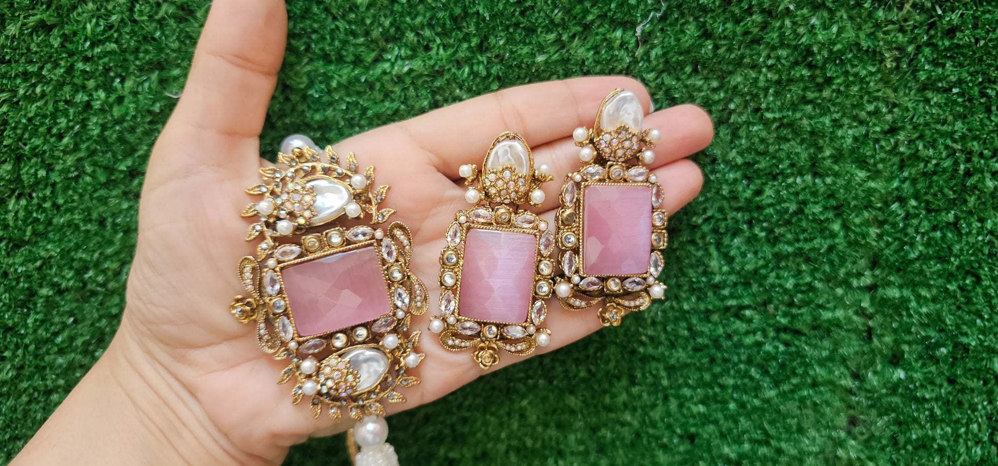 Handmade Pink Choker with Earrings - HASWEAR