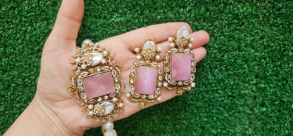 Handmade Pink Choker with Earrings - HASWEAR