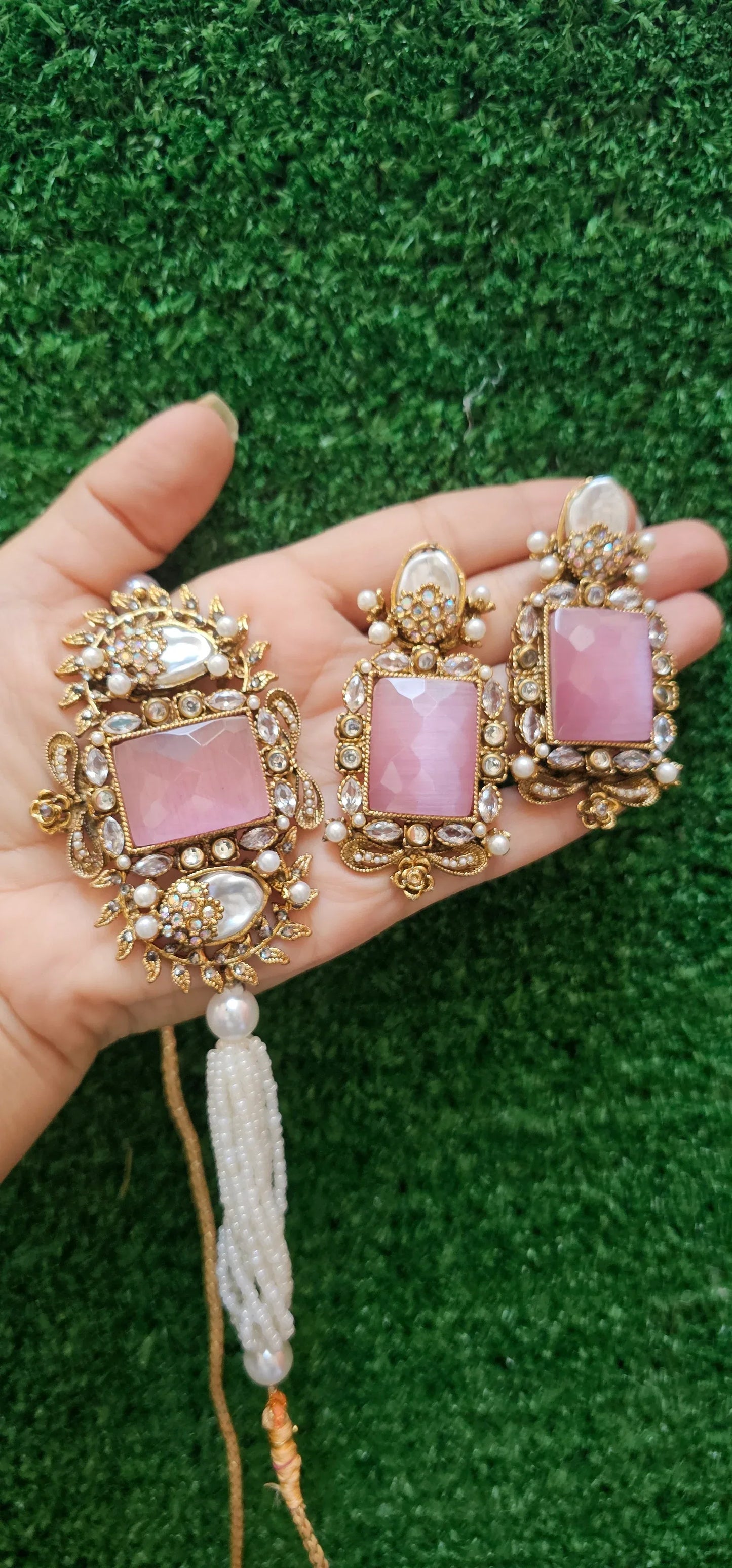 Handmade Pink Choker with Earrings - HASWEAR