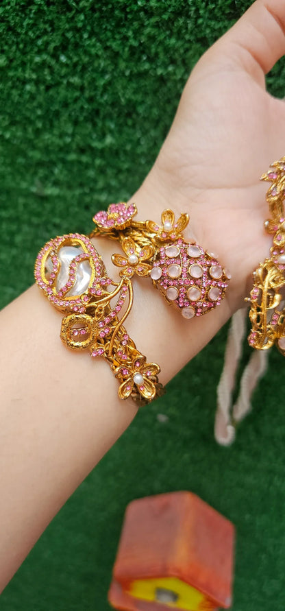 Handmade Pink Mala Set with Earrings & Kangan - HASWEAR