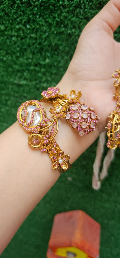 Handmade Pink Mala Set with Earrings & Kangan - HASWEAR