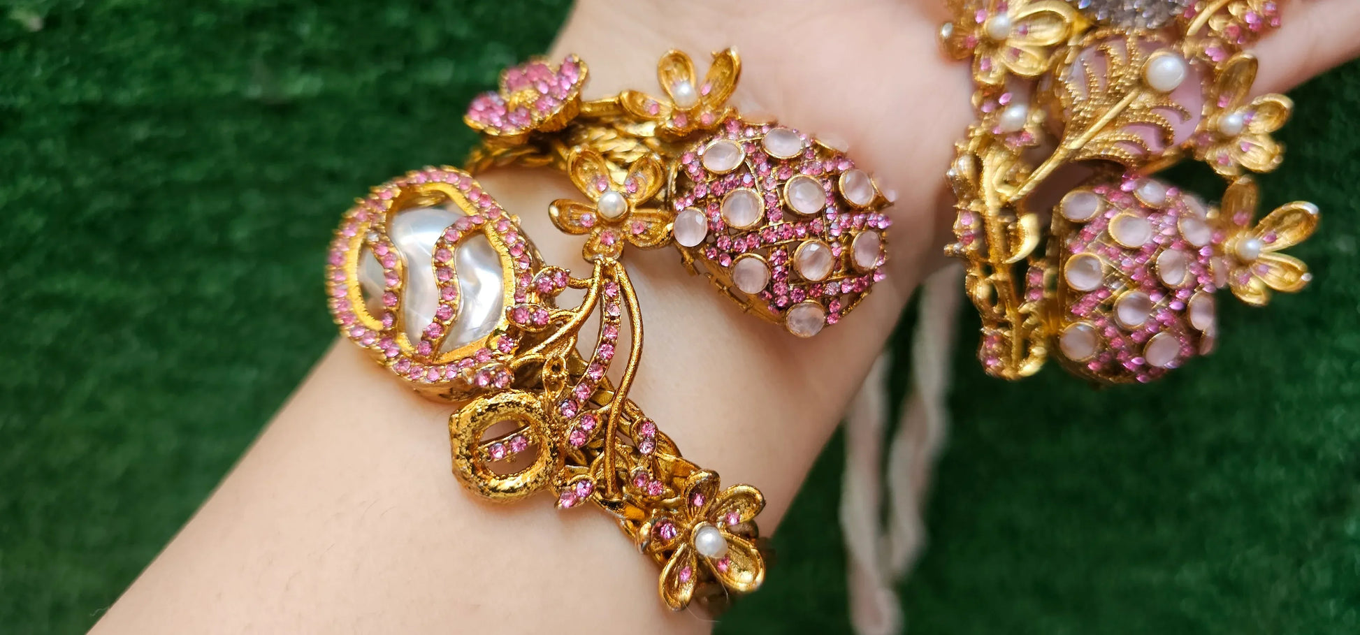 Handmade Pink Mala Set with Earrings & Kangan - HASWEAR