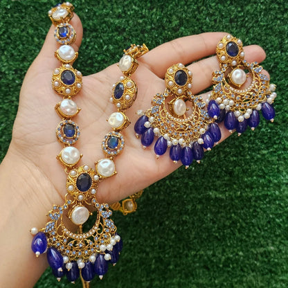 Antique Blue Mala with Earrings - HASWEAR