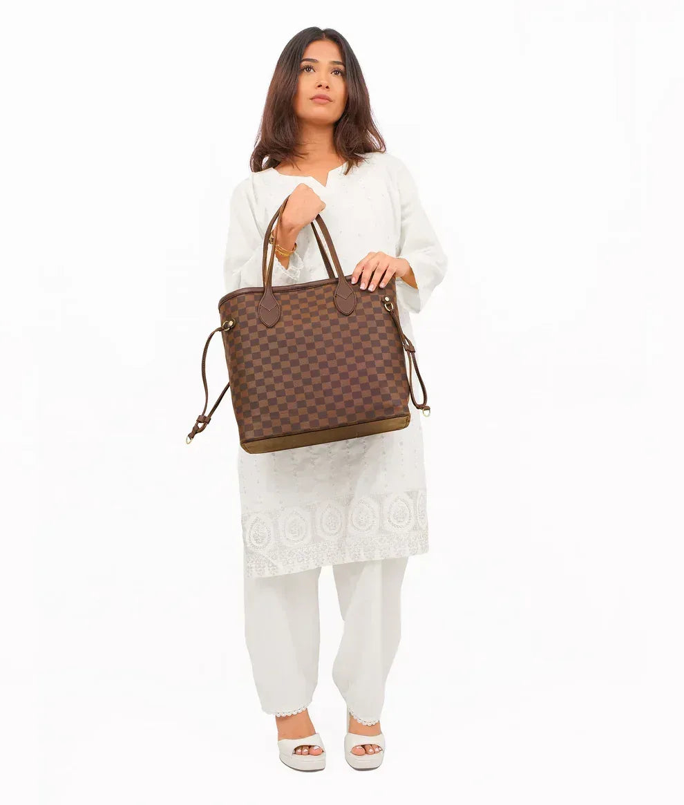 The Haswear Checkered Tote Dark Brown - HASWEAR