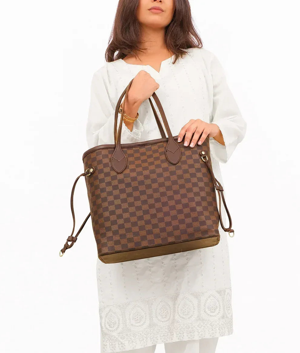 The Haswear Checkered Tote Dark Brown - HASWEAR