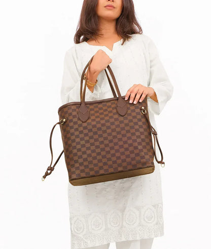The Haswear Checkered Tote Dark Brown - HASWEAR